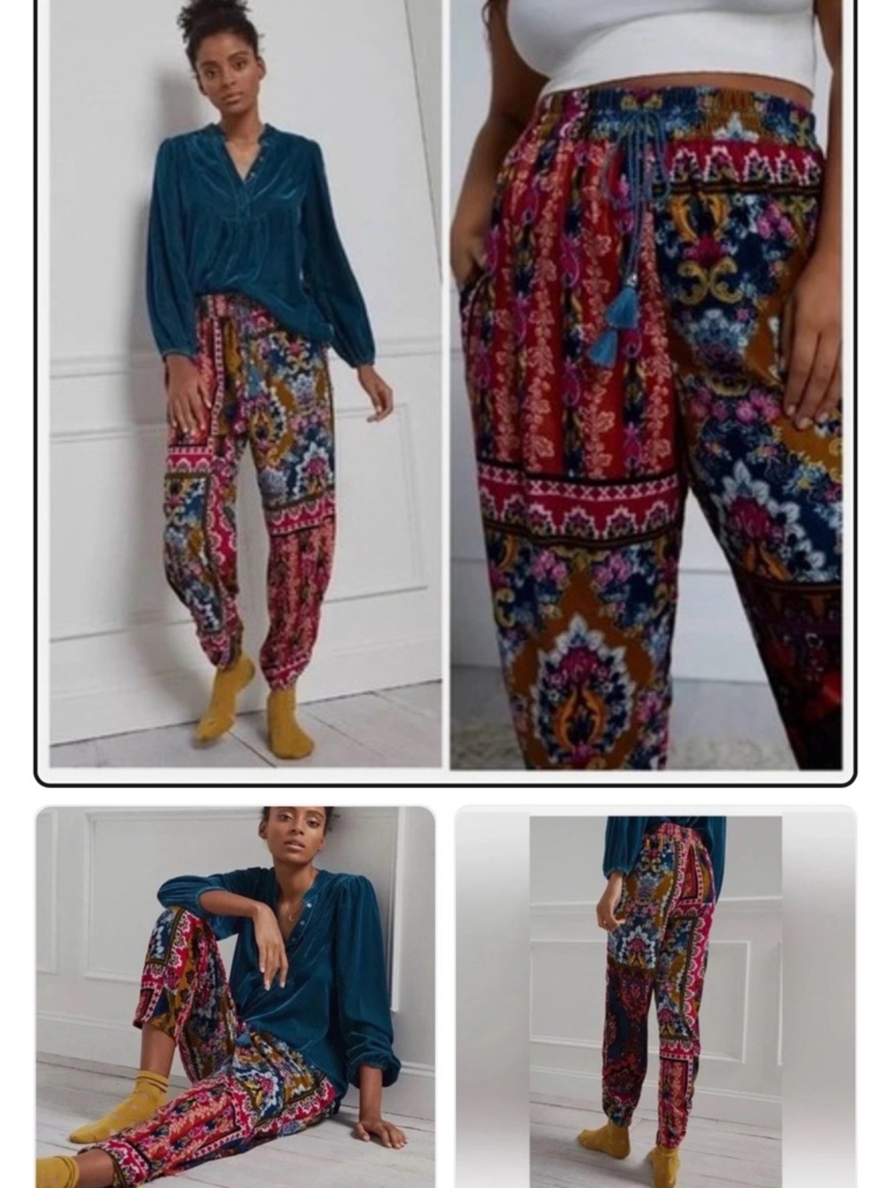 Anthropologie FAB! Zadie Velvet Joggers Patchwork Sleep Lounge Harem Pants Sz XS